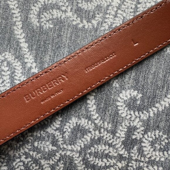 BURBERRY BELT LEATHER BROWN TAN TB THOMAS BURBERRY MONOGRAM LOGO WOMENS SZ LARGE - Picture 5 of 8